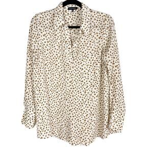 Pleione Medium Cream Orange Ditsy Floral Long Sleeve Blouse V Neck Pleated Back